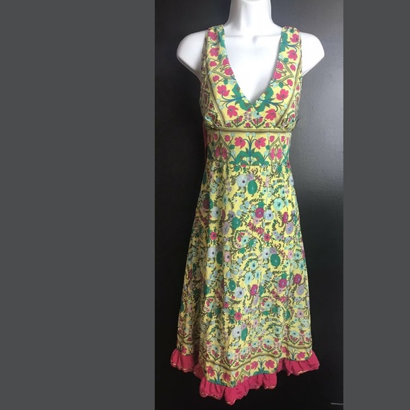 Anthropologie PLENTY By Tracy Reese Silk Dress RARE Floral Yellow Pink Green - Picture 12 of 12